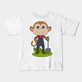 Monkey Farmer Shovel Kids T-Shirt